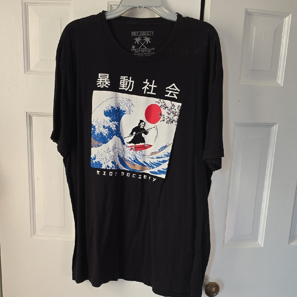 Riot Society Black Tee with Surf Graphic